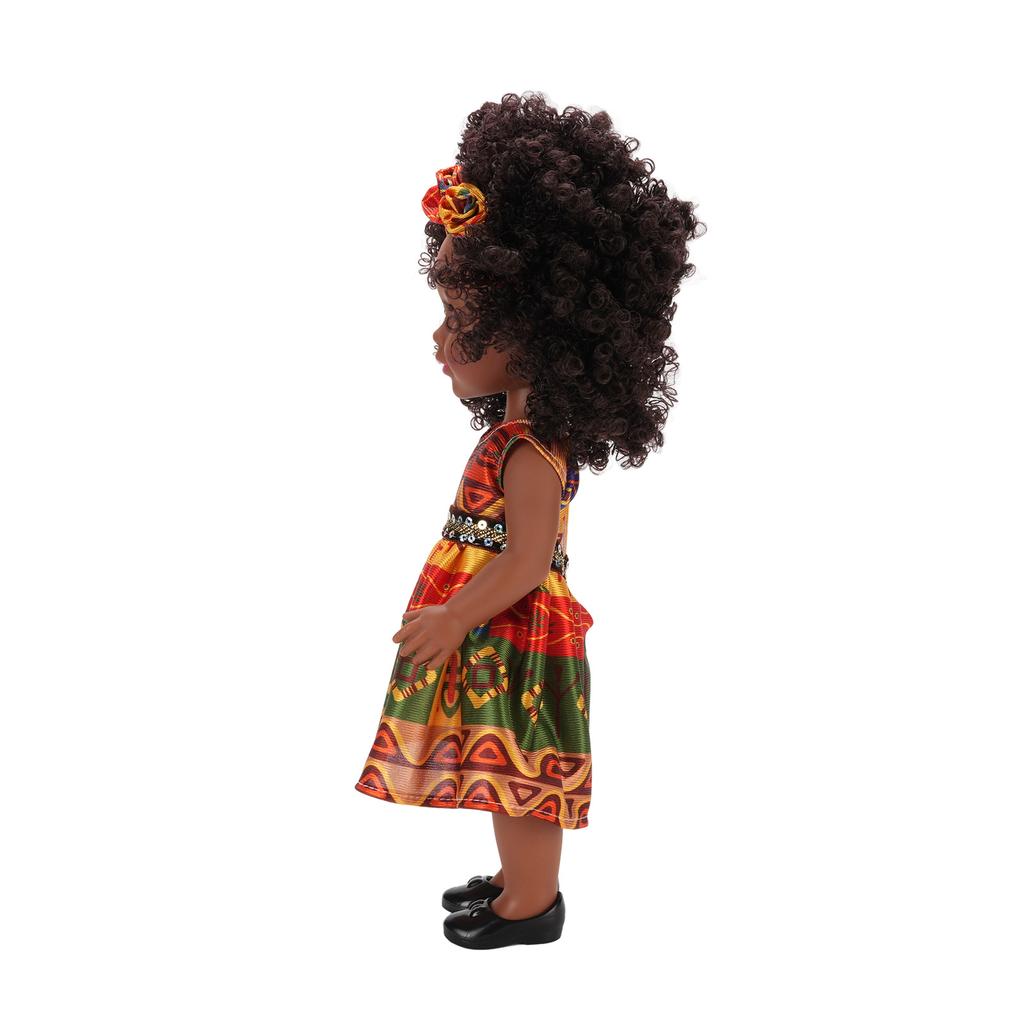 14 Zoll Schwarze Puppe mit Haarband Niedliches Kleid Afro-Haar Mädchen Mode-Puppe Wechselbare Kleidung