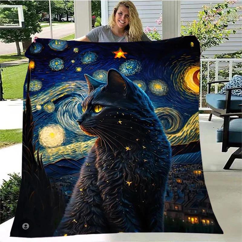 Gato misterioso, gato satanás cobertor fofo quente macio pelúcia sofá capa cobertor quadrado cobertor de viagem (Padrão personalizável)