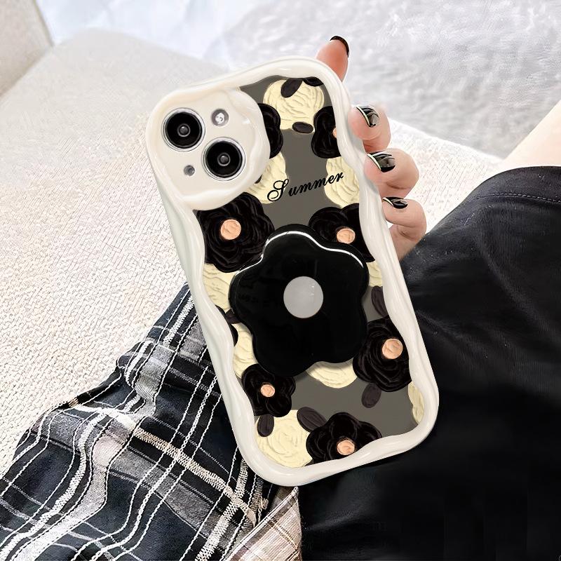 Anwendbar auf Apple 14promax Handyhülle Neue Damen IPhone 13 Ölgemälde Blume Ständer 11/12 Silikon Weich