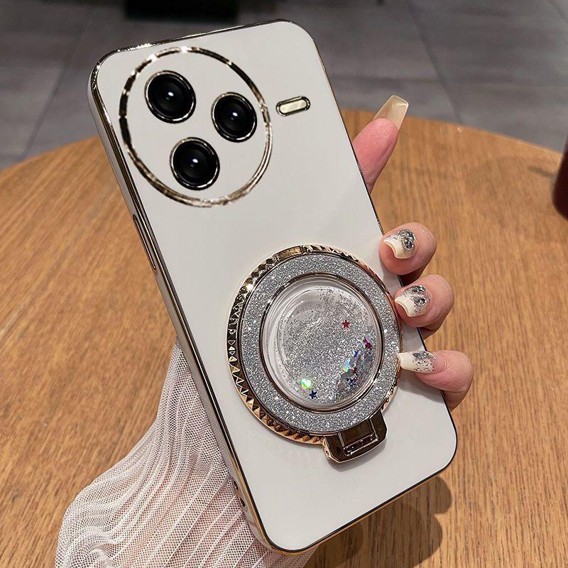 

For POCO F7 Ultra Fashionable Galvanized Phone Case for Xiaomi POCO M7 F7 X7 M6 X6 F6 Pro 4G 5G C75 C65 Quicksand Bracket Shell Case & Holder&Poco C75 белый