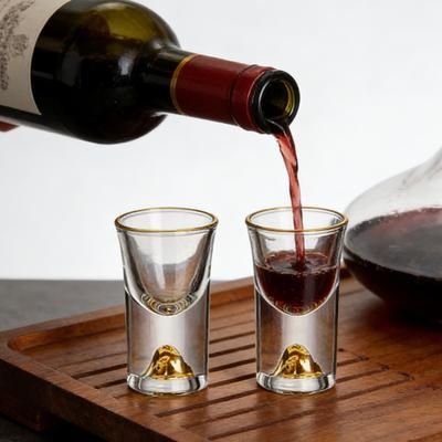 2pcs High End Gold Baijiu Cup Thick Glass Strong Wine Glass Chinese Style Drinking Utensils Suitable for New Year Gift Giving