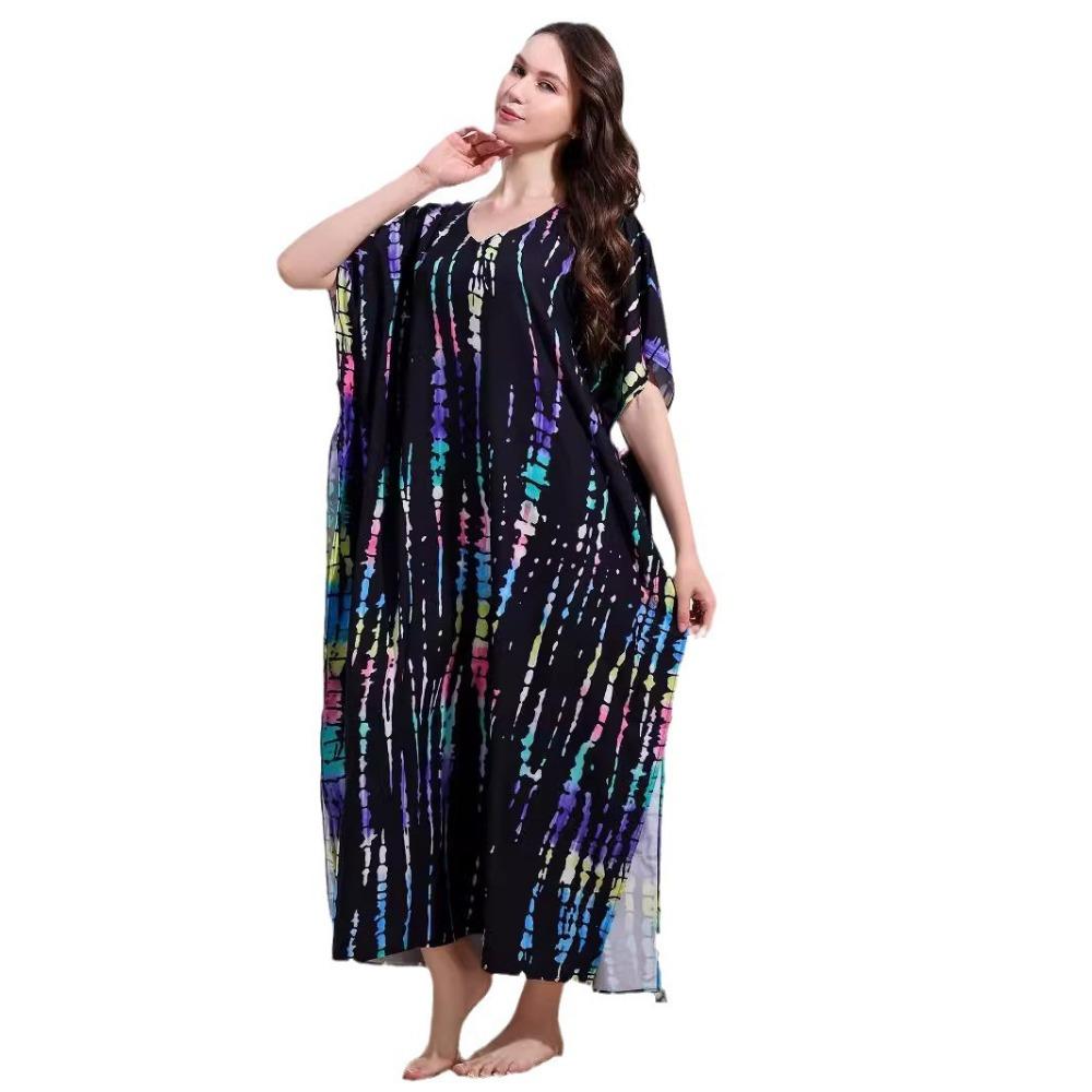 Plus Size Boho Kaftan Dress, Women's Plus Maxi Cover Up Dress