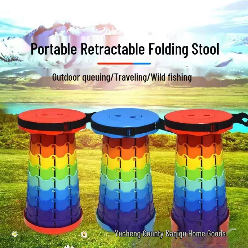 Portable Rainbow Folding Stool: Thickened, Non-Slip, Wear-Resistant, Retractable, and Telescopic