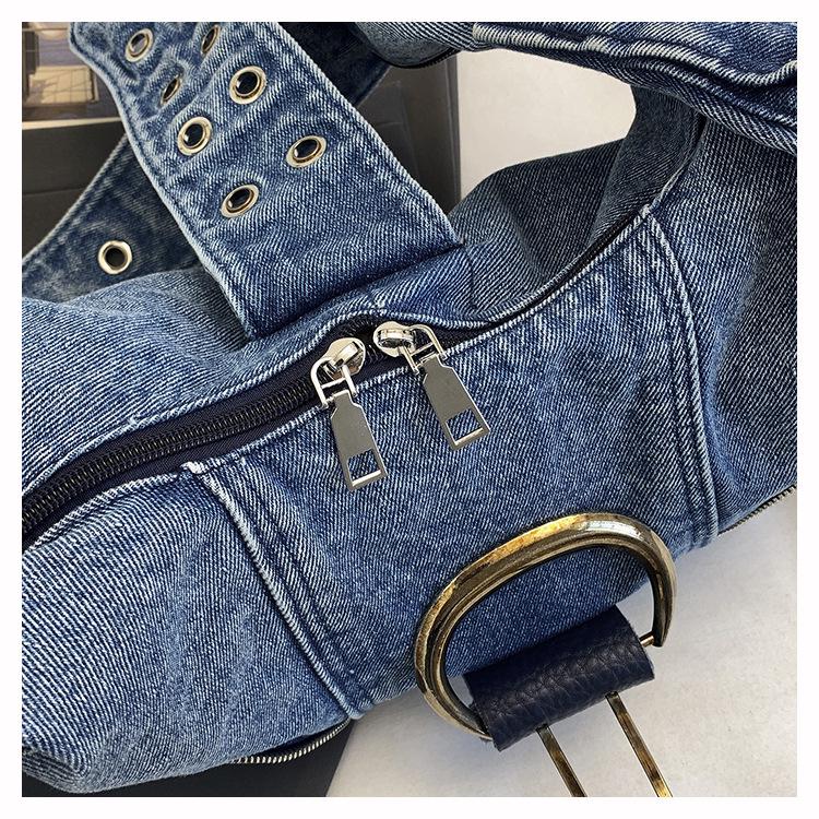 Denim Crossbody-Tasche mit Nieten, ein Schultergurt - Vielseitig, Mehrere Taschen, Große Kapazität Handtasche