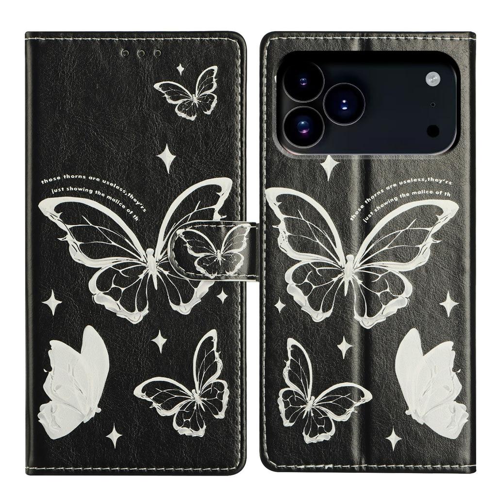For iPhone 17 Pro Case Pattern Printing Wallet Stand Flip Leather Phone Cover with Strap