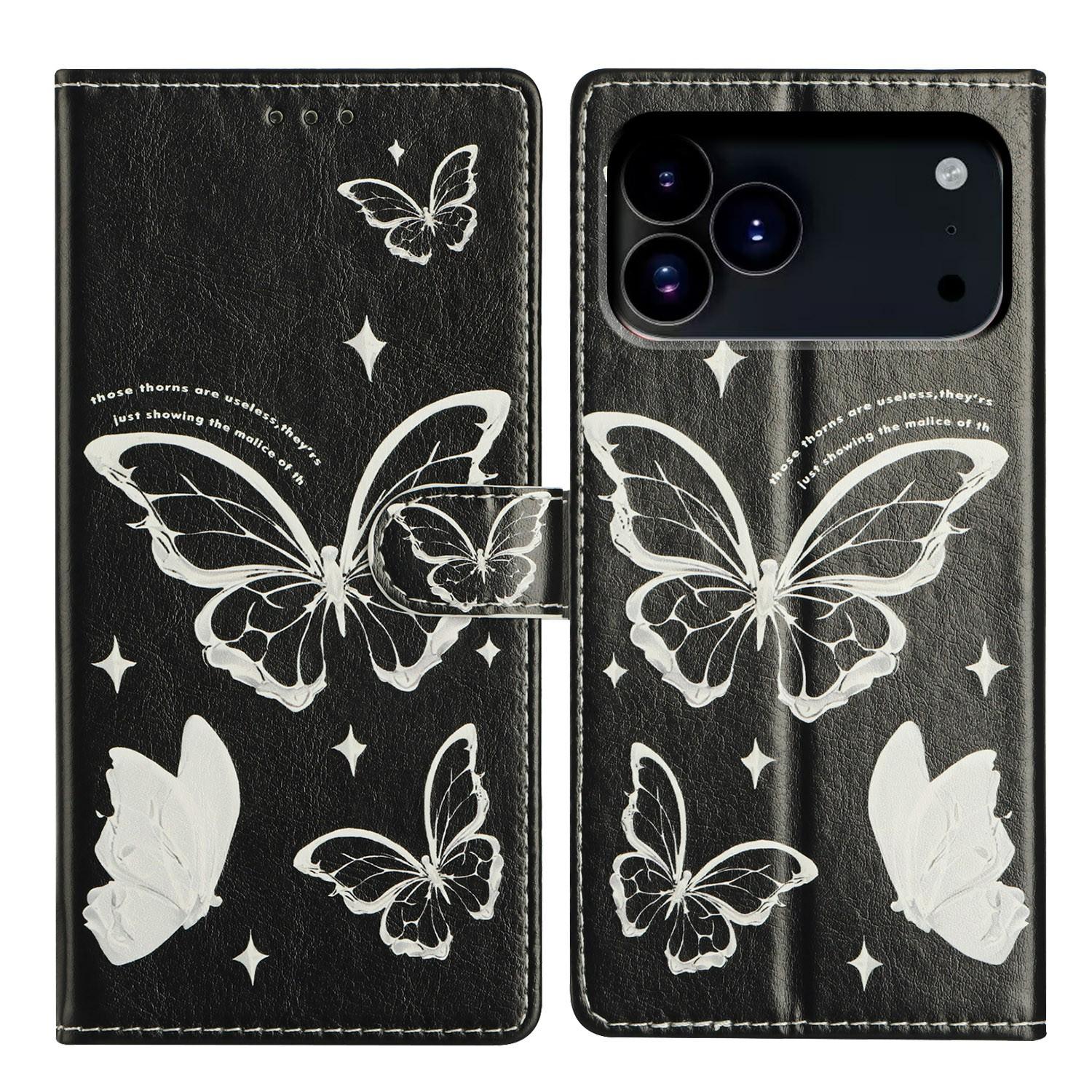 

For iPhone 17 Pro Max Case Pattern Printing Wallet Stand Flip Leather Phone Cover with Strap Butterfly