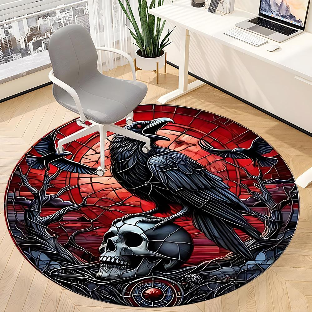1pc Raven Skull Office Round Area Rug, Under Office Chairs Bedroom Living Room Home Decor, Room Deco, Available in Various Sizes