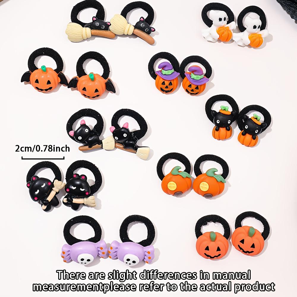 10Pcs Girls' Halloween Hair Ring - Funny Pumpkin and Ghost and Bat Cat Design Suitable for Halloween Gifts for Girls