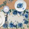 4pcs Blue & White Rose Floral Placemats – Elegant Watercolor Design, Machine Washable, Perfect for Spring/Summer Dining Parties