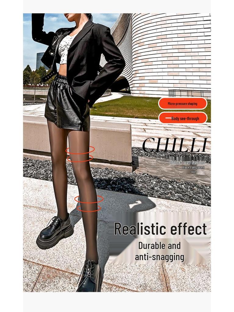 Red Pepper Sheer Black One-Piece Pants - Women's Autumn/Winter Bottoming Tights with Abdominal and Hip Support, Bare Leg Effect.