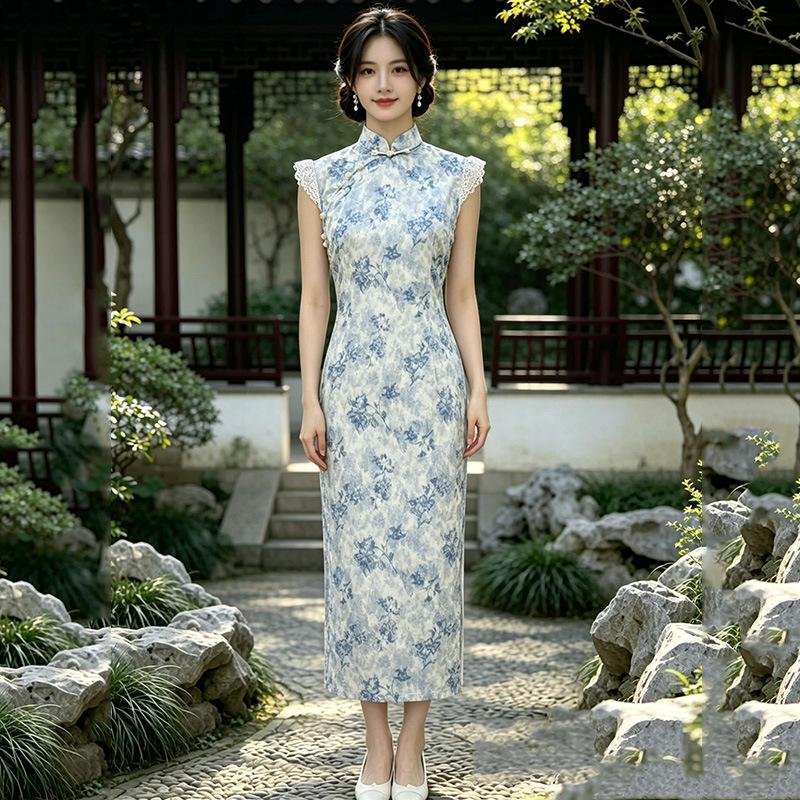 Ærmeløs national stil, ny kinesisk Suzhou lang cheongsam, forbedret ung 1011 ny kvindelig high-end følelse, daglig brug