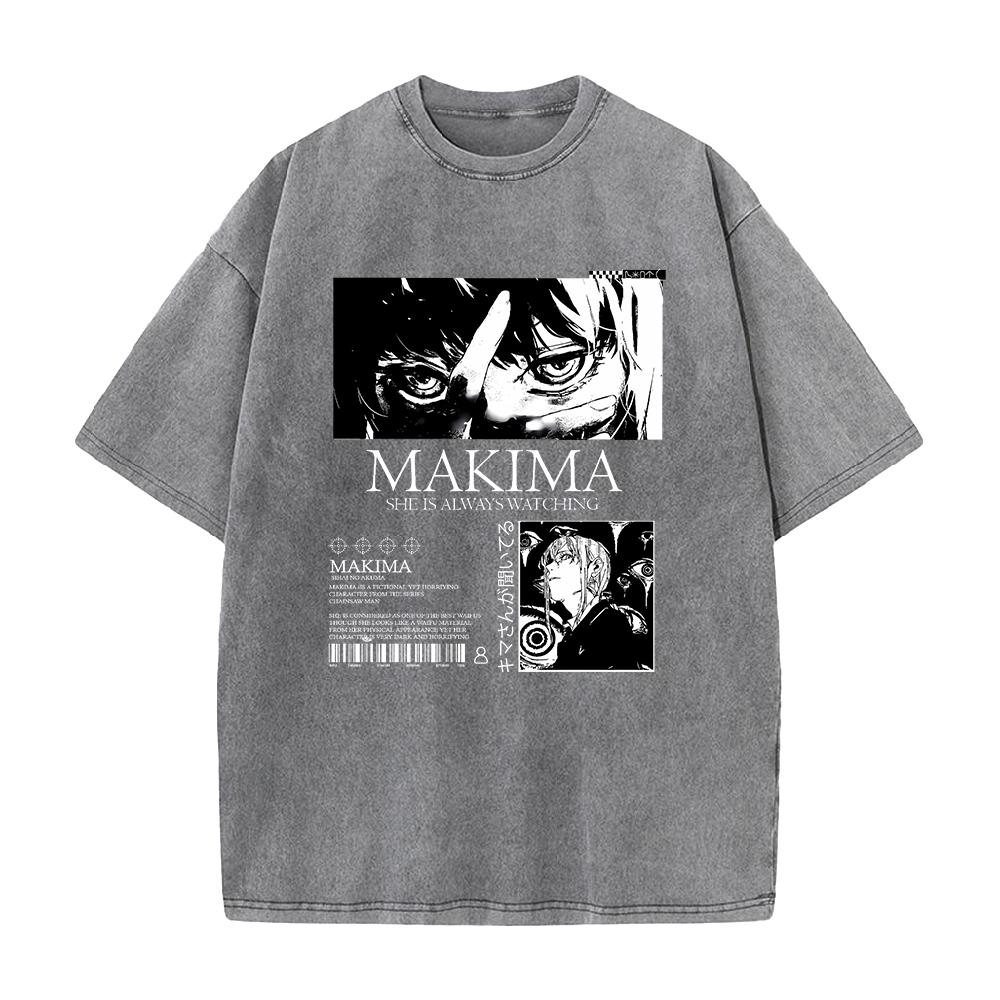Chainsaw Man Manga Tshirt Makima Print T Shirt Men Women Wash Vintage Tees Clothing Summer Short Sleeve Pure Cotton Tshirt