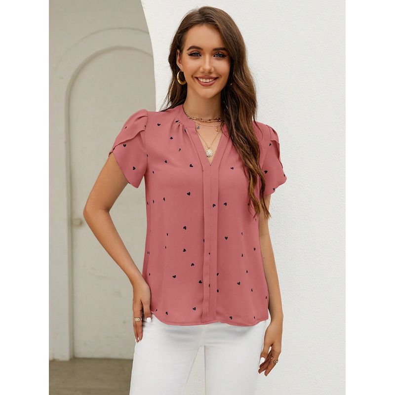 

2025V Collar Heart Shirt Temperament WOMEN S Top Rubber Red M