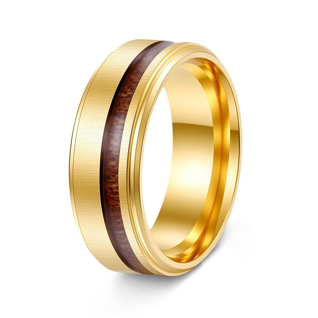 8mm Acacia Wood Inlaid Titanium Steel Men's Ring - Durable, Fade-Resistant Wood Grain Design