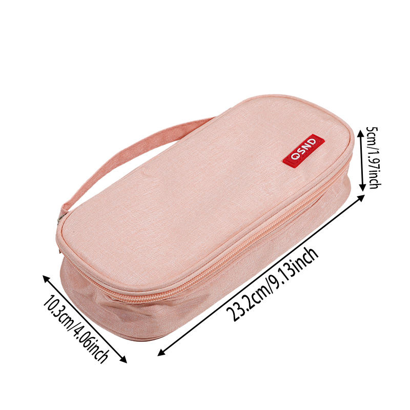 Handheld Double-layer Pencil Case Oxford Cloth Solid Color Student Case Pencil with Pen Clip Compartment Storage Bag School Stationery