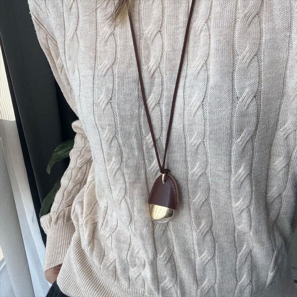PU Leather Pinecone Pendant Necklace Long Chain Sweater Chain Fashion Rope Chain Necklace Jewelry