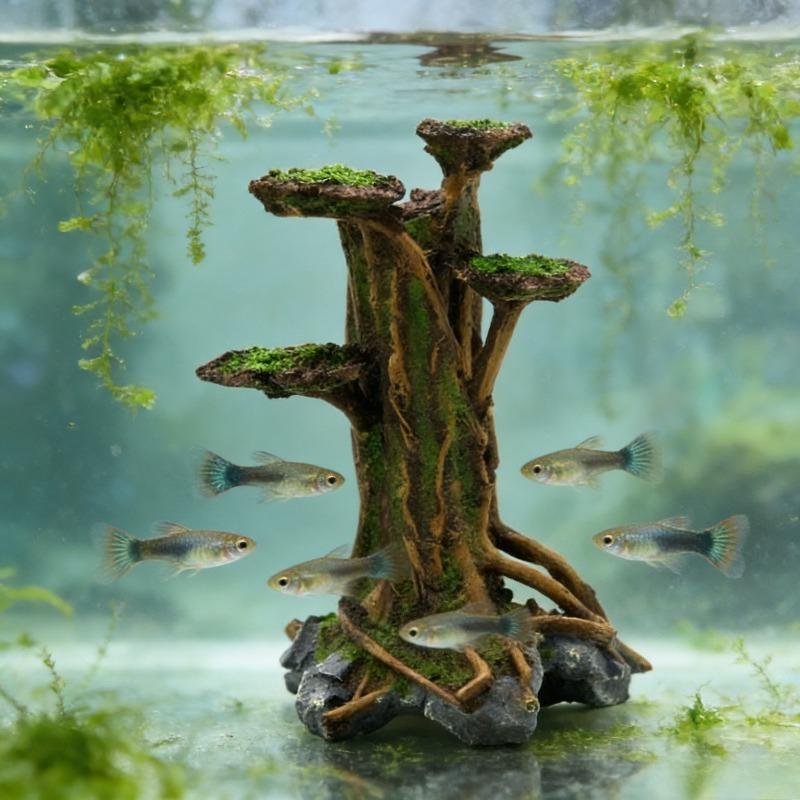 Artificial Moss Tree Driftwood Aquarium Decoration Resin Moss Tree Water Plant Lazy Aquascape Driftwood Brazilian Wood Root