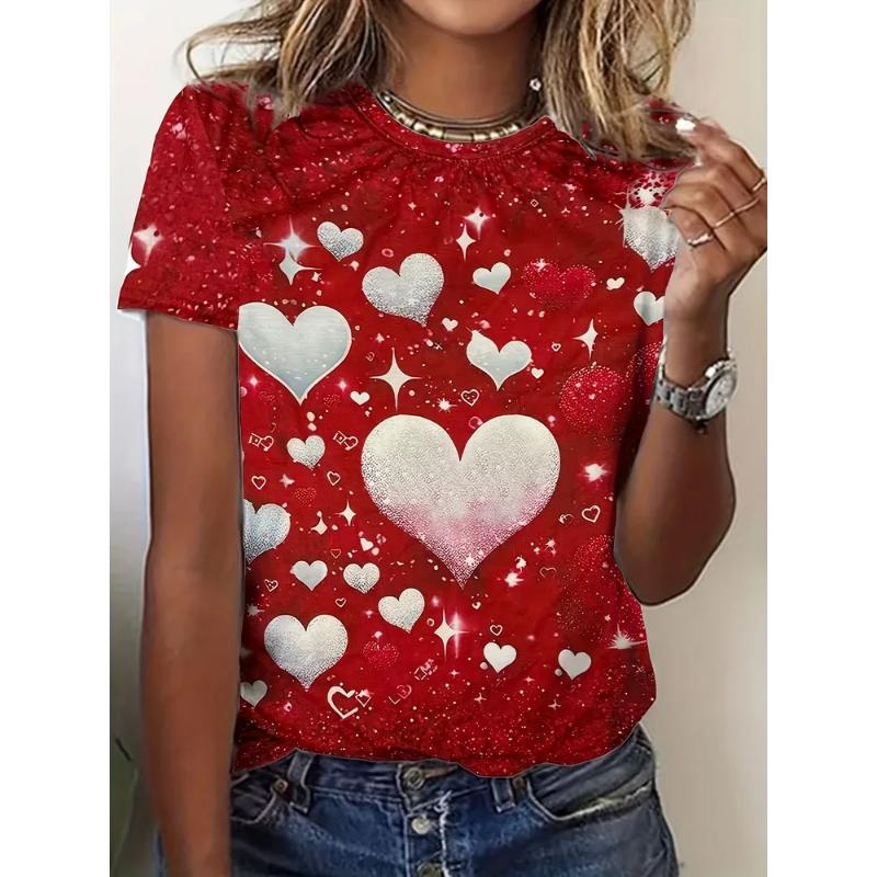 Women's Crew Neck Short Sleeve Fashion Women's Clothing 3D Love Color Printing Crew Neck T-Shirt