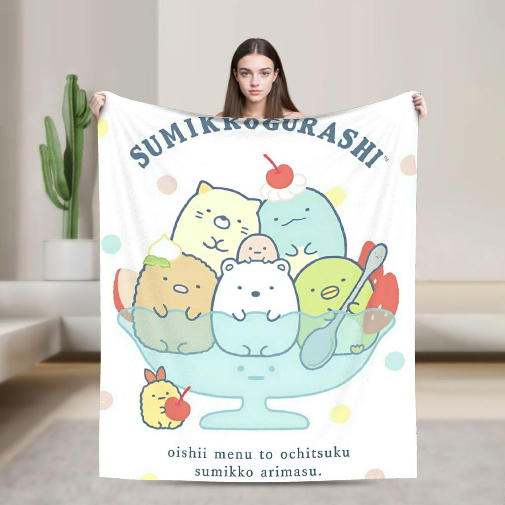 Sumikko Gurashi Cartoon Flannel Throw Blanket Shirokuma Penguin for Bedspread Knitted Blanket Car Lightweight Multifunction