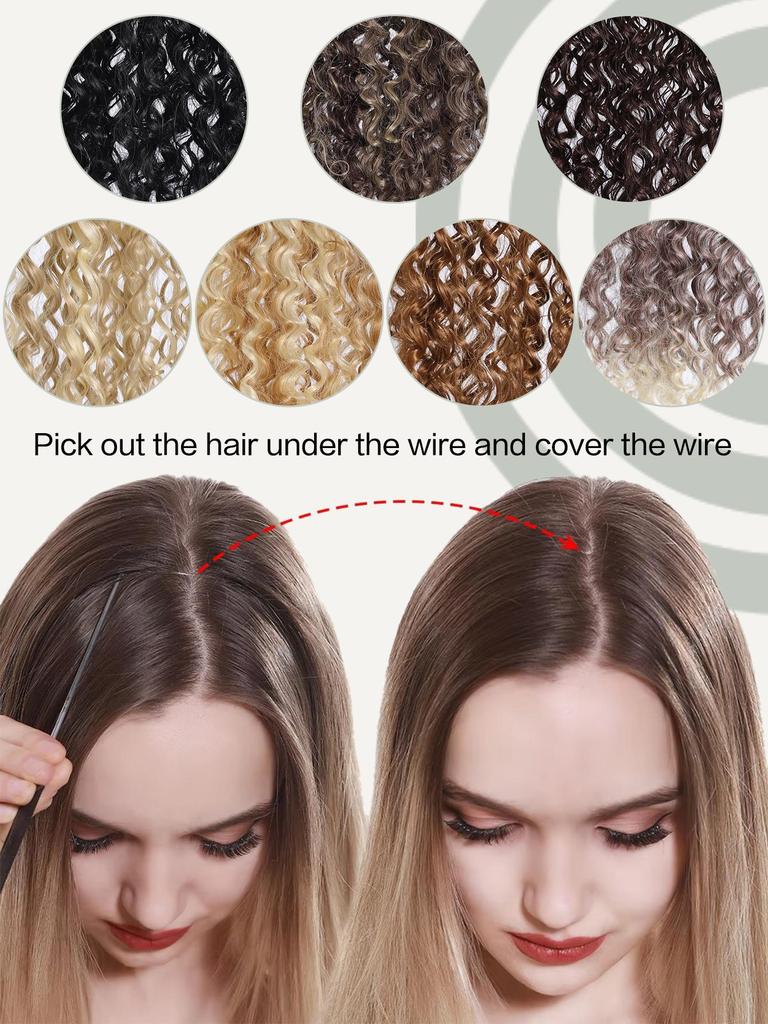 16inch Synthetic Natural Kinky Curly Clip Fish Line Invisible Hair Extensions Mixed Color Blonde Black Brown Artificial False Hair Piece For Women