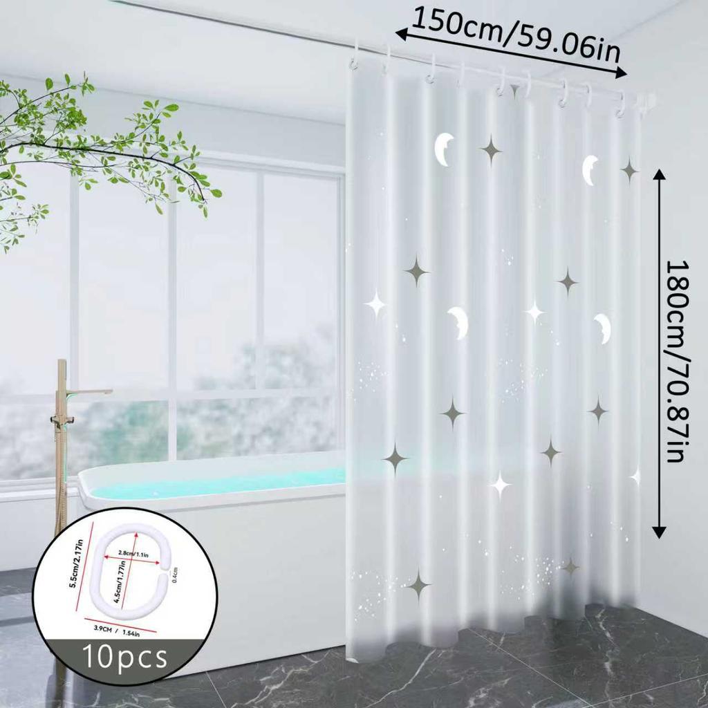 Star and Moon Galaxy Pattern Shower Curtain, Warm Element Design, Full of Atmosphere, Bathroom Shower Partition Curtain