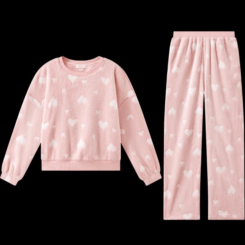 Manifen Flannel Warm Round Neck Women s Pajama Set 160