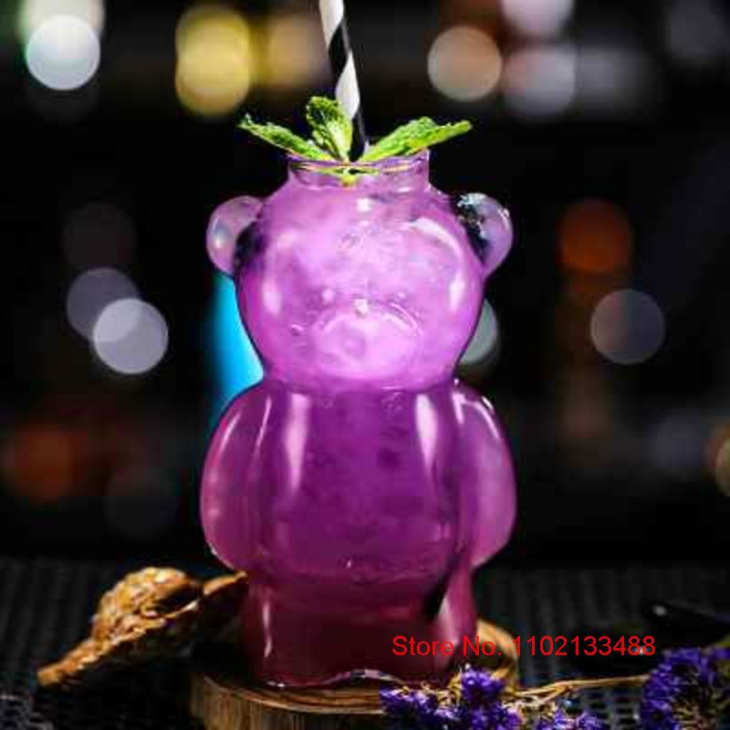 Kawaii Bear Shaped Cocktail Glass Bar Restaurant Popular Glassware Mixing Wineglass Lovely Cold Drinking Cup Juice Mug For Girls