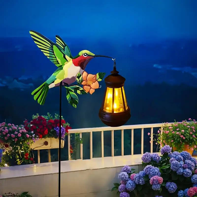 Solar Hummingbird Palace Lantern Vintage Metal Solar Watering Can Light Outdoor Hanging Kettle Lamp for Garden Path Patio Decor