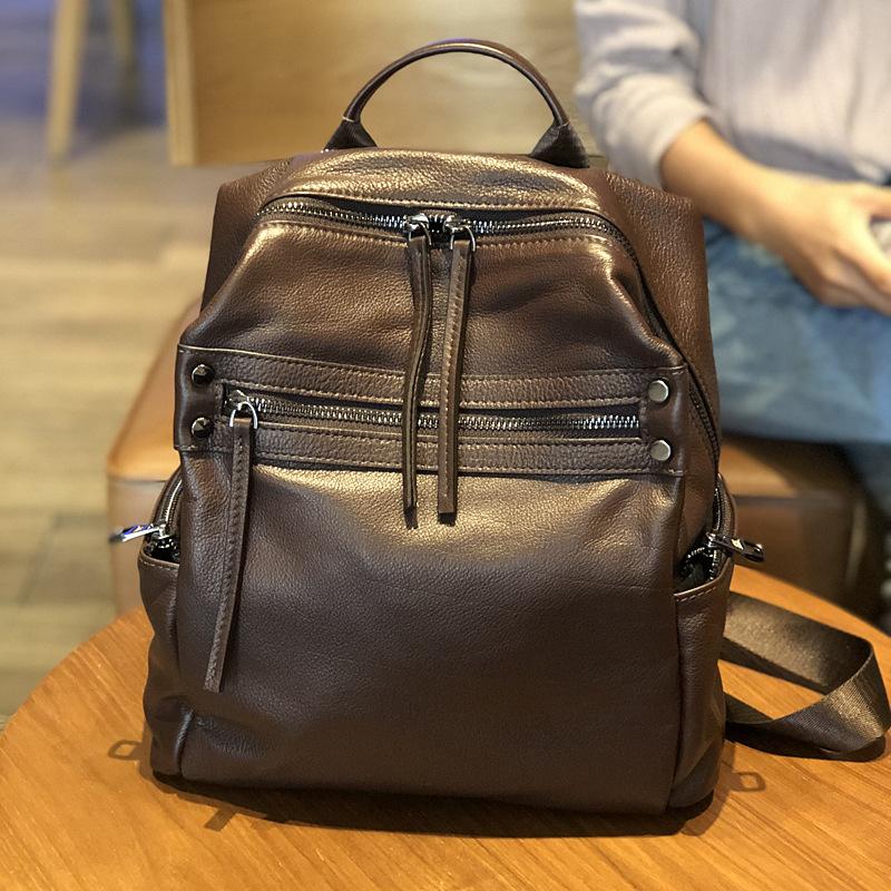 

Genuine Leather Backpack Real Cowhide Leather Backpack Women s New Trendy Soft Leather Korean Version Large Capacity Travel Backpack темно-коричневого кольору