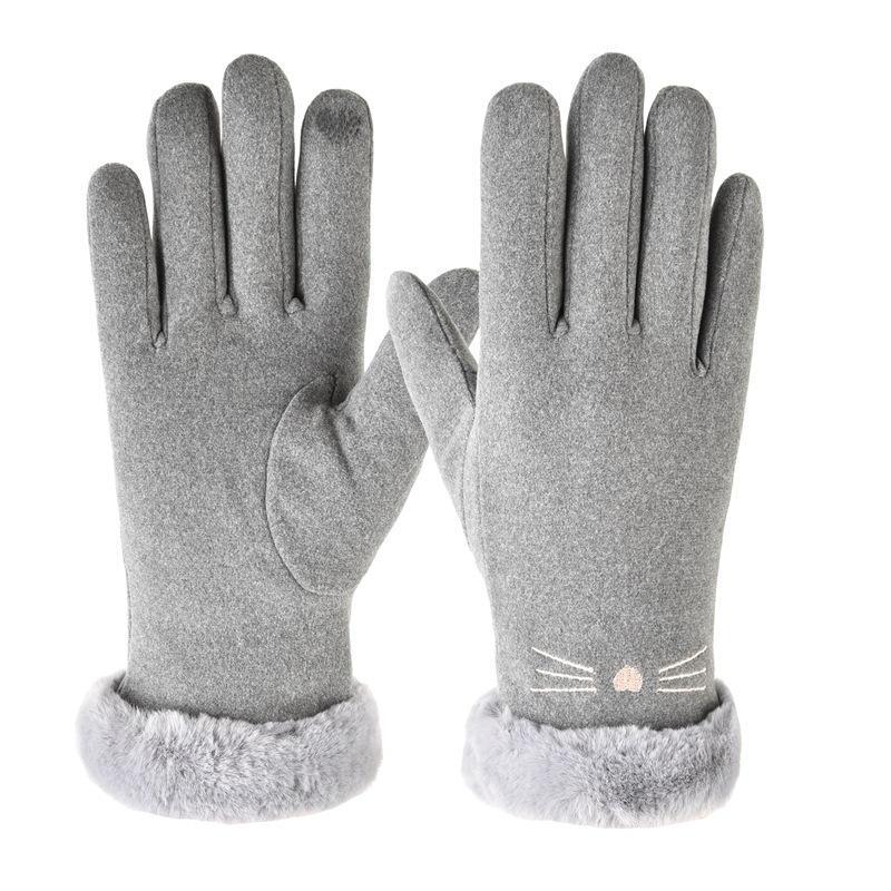 German velvet gloves for men and women to keep warm in autumn and winter, velvet outdoor riding touch screen Korean version simple hair mouth