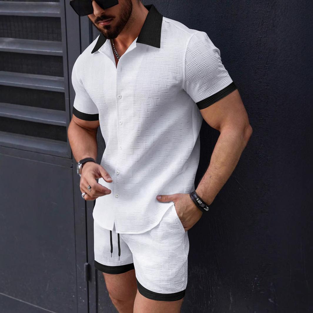

Men s White Short Sleeve Checkered Shirt with Black Trim and Matching White Shorts S білий