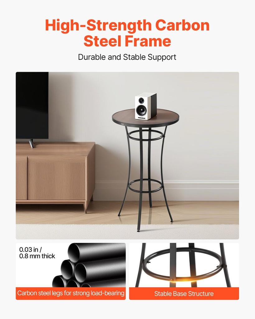 Outdoor Round Bar Table, 60 cm Counter Bar Height Bistro Table, Patio Dining Tables with Easy-to-Clean Top & Sturdy Metal Frame, Indoor High Top Pub