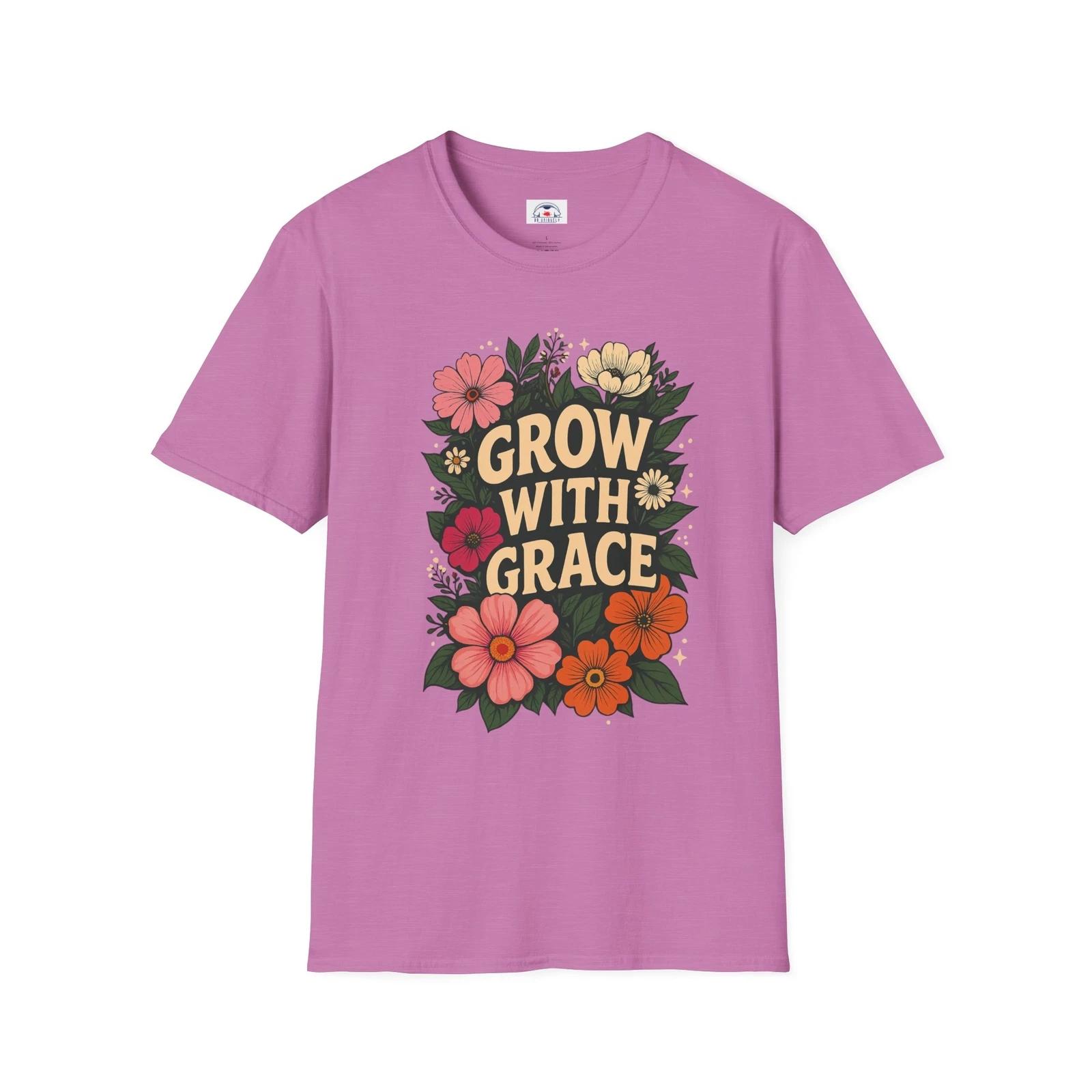 Floral Motivational T-Shirt, Grow with Grace Tee, Inspirational Gift, Nature tee 4XL