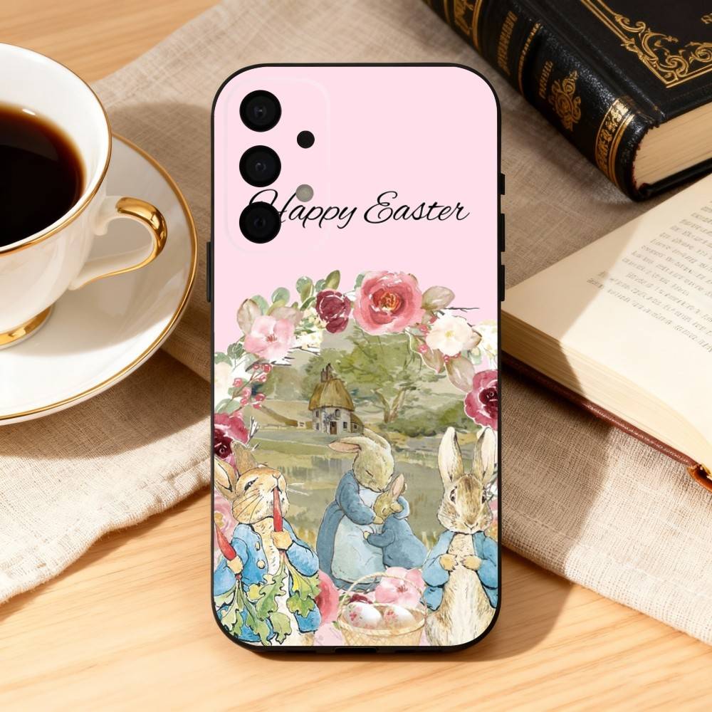 Cute Role P-Peter R-Rabbit Phone Case For Samsung Galaxy A73,A72,A71,A70,A53,A52,A51,Soft Silicone Black Cover