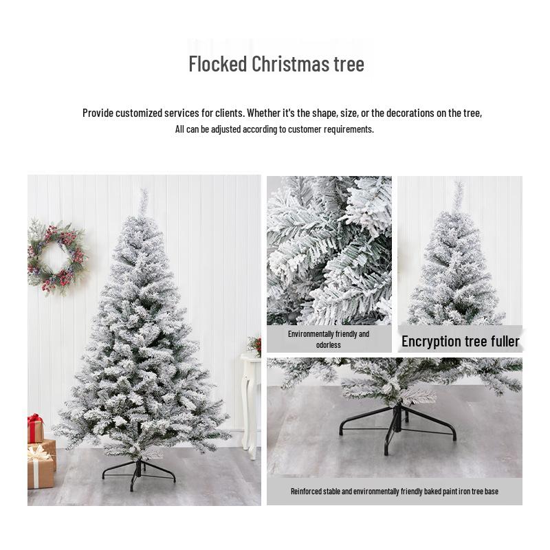 Exclusive Flocked White Christmas Tree, 45CM-4M, Encrypted Snow-Covered Decoration with Ornaments
