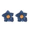 Matte Pink Layered Flower Stud Earrings Sparkly Bead Center Three Dimensional Floral Ear Jewelry for Women Summer Daily Wear