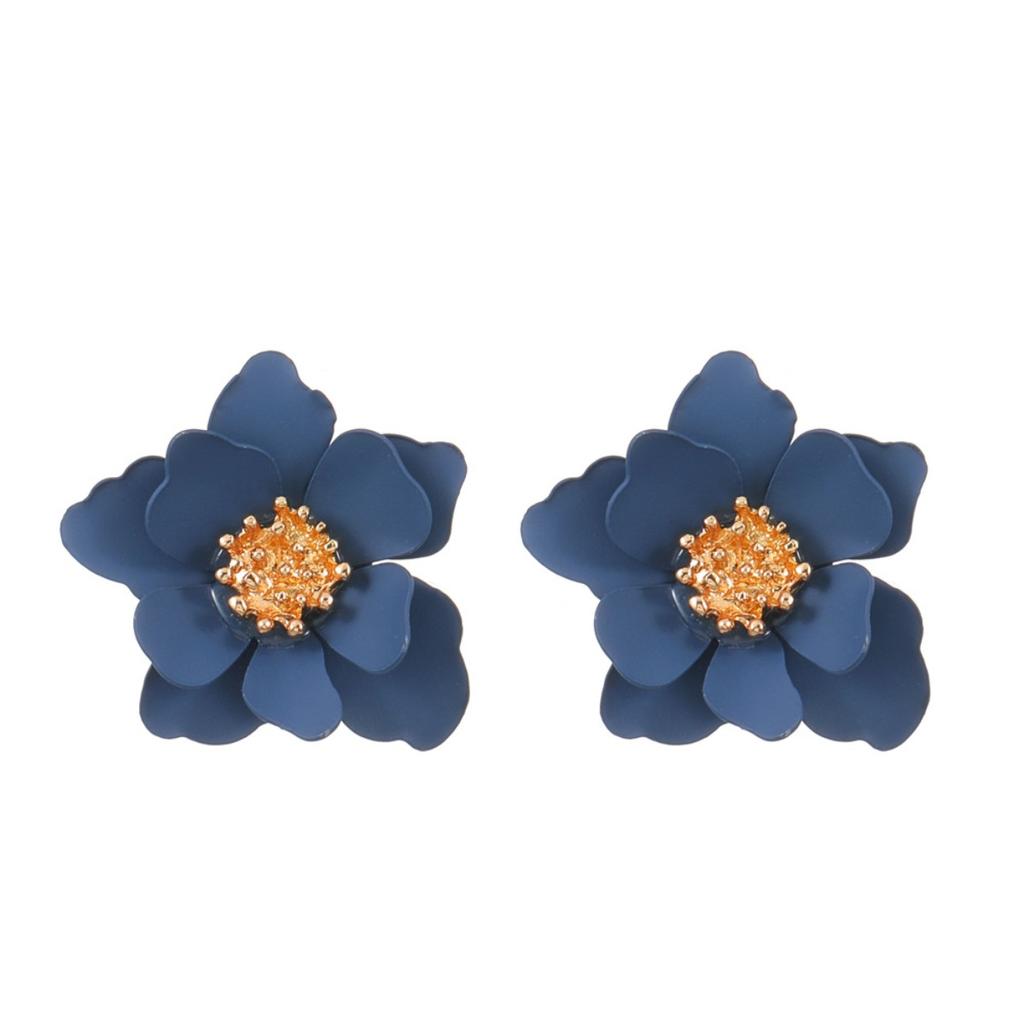 Matte Pink Layered Flower Stud Earrings Sparkly Bead Center Three Dimensional Floral Ear Jewelry for Women Summer Daily Wear