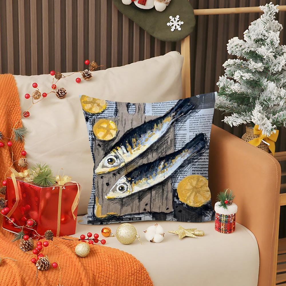 Colorful Sardine Lobster Pillow Case Living Room Sofa Decorative Cushion Cover Simple Household Light Luxury Printed Pillow