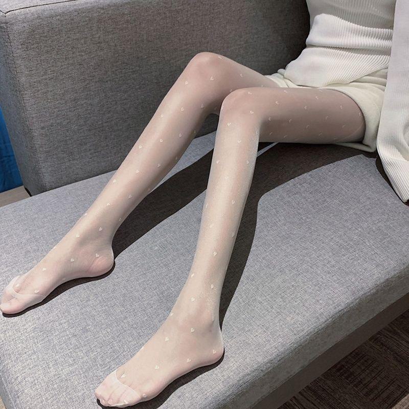 Pure Red Heart Polka Dot Black Sheer Pantyhose for Women