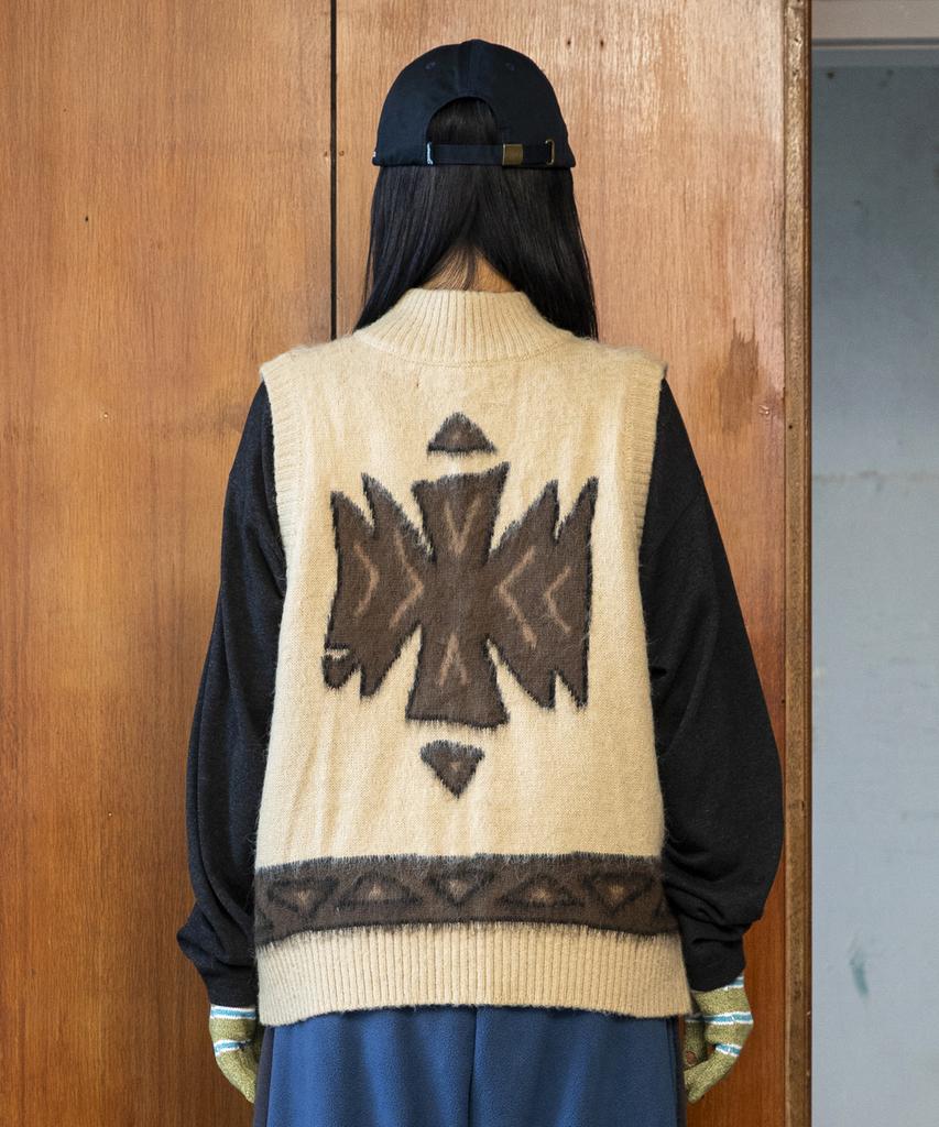 GLACK Gnt065 Ugly Navajo Zip-Up Knit Vest (Beige)
