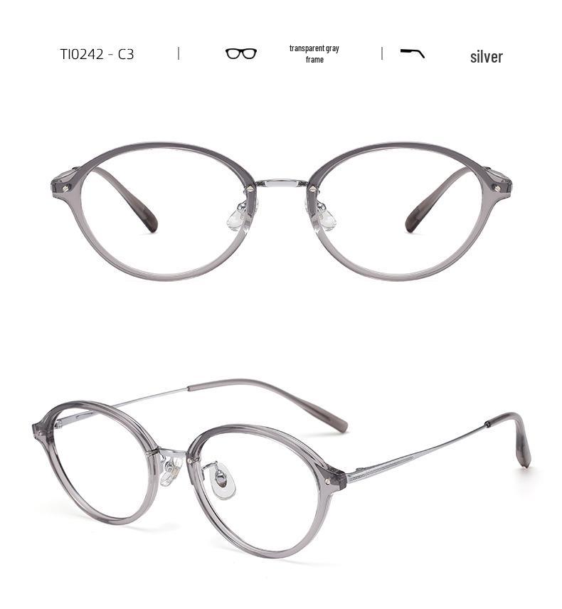 Ultra-Light Pure Titanium Korean-style Oval Glasses, Model 0242: Anti-blue Light, High-end Tortoise Shell Design for Women