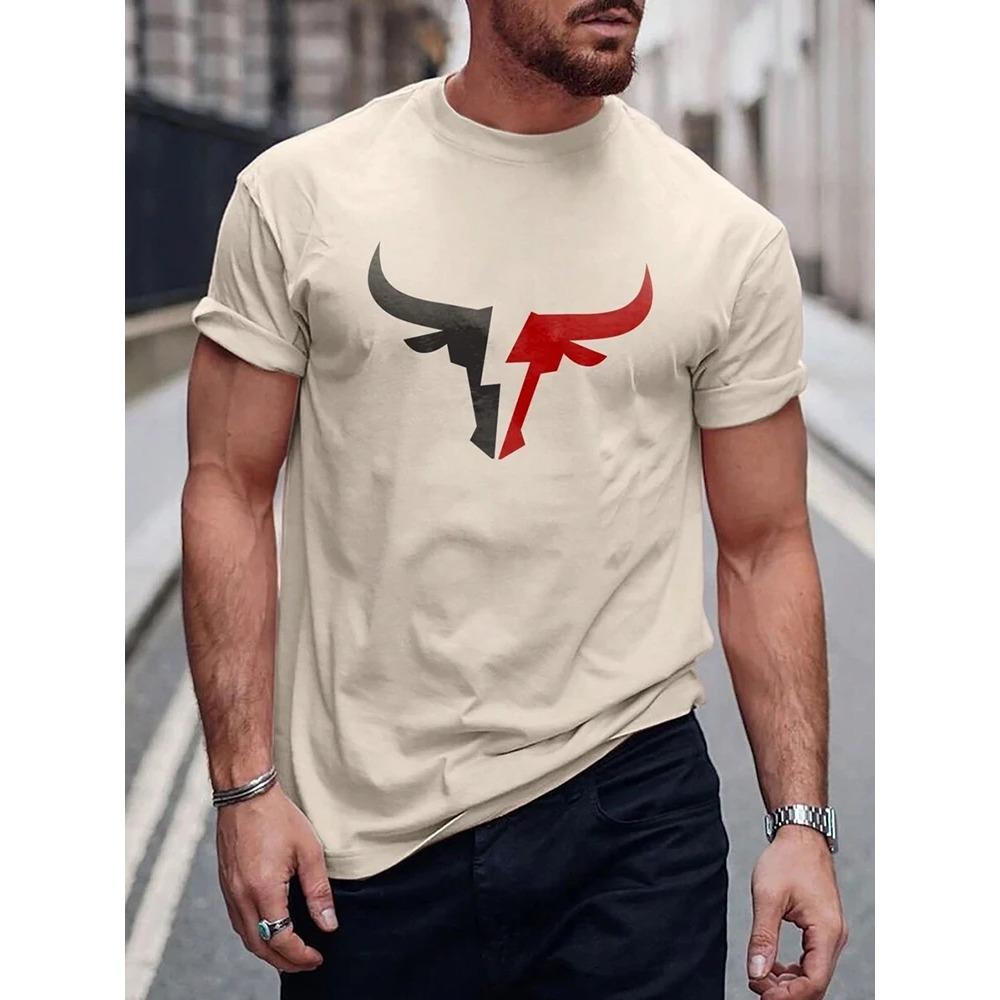 Summer Daily Casual Outdoor Street Short-sleeved Top Fashion 3D Bull Head Print Men's T-shirts