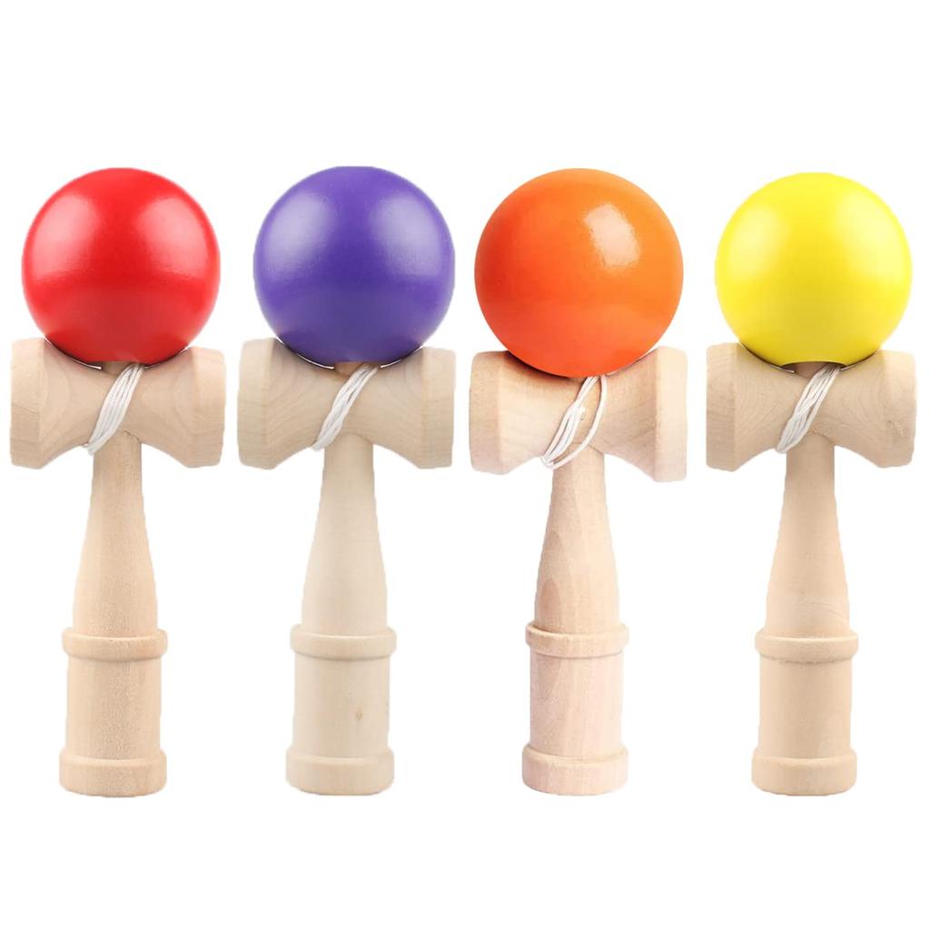 Heculos Kendama Set of 4 (Red, Purple, Yellow, Orange) Wooden Kendama for Kendama Classes, Practice, and Competition
