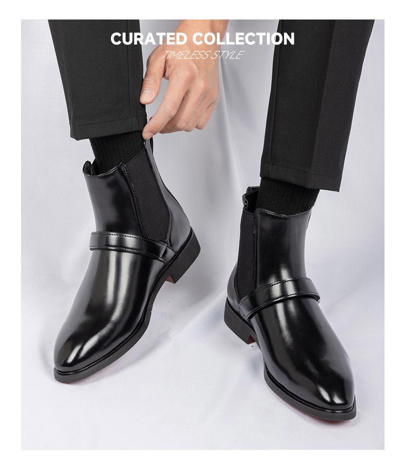 Men's British Style Plus Size Chelsea Boots - High-Top, Slip-On, Pointed Toe, Fashion Leather Motorcycle Martin Boots