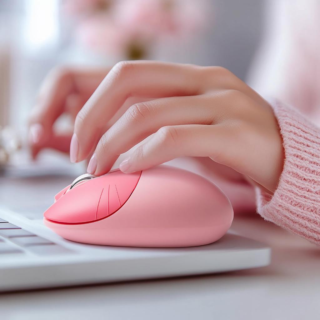 Søt katt trådløs USB-mus for kvinner og kompatibel med PC-er og bærbare datamaskiner 2,4G Barn, Stilig, Fargerik, Stillegående, (Rosa katt)