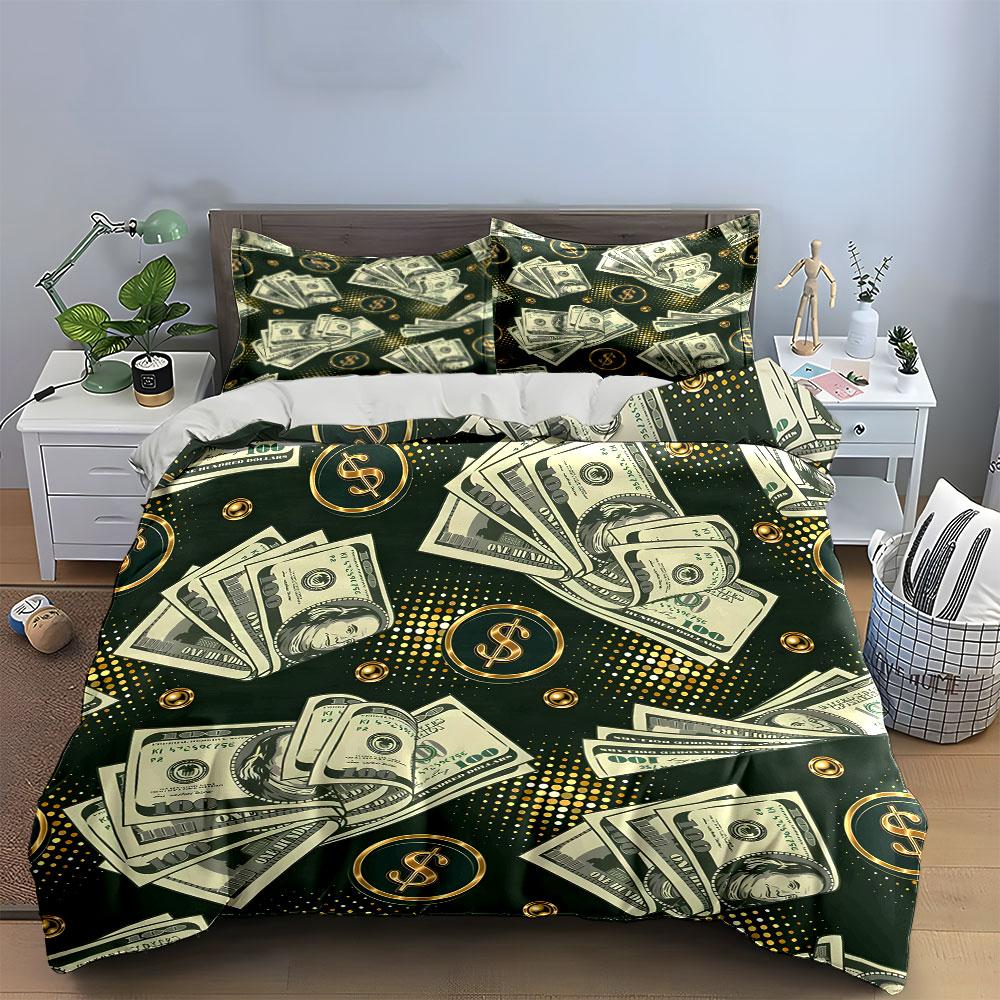 Money Pattern Design Three-Piece Set  Kid'S And Adults' Bedroom Decor, Exquisite Three-Piece Bedding Set Gift