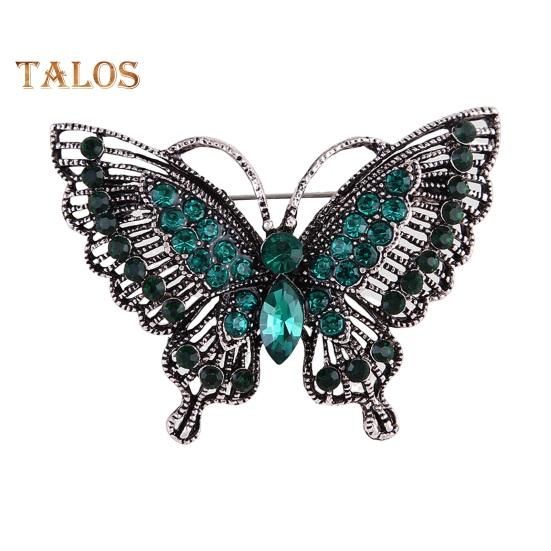 Women Brooch Retro Hollow Butterfly Shape Rhinestone Decor Anti-slip Wear-resistant Suit Coat Collar Hat Scarf Decoration Clothes Pin Prom Party