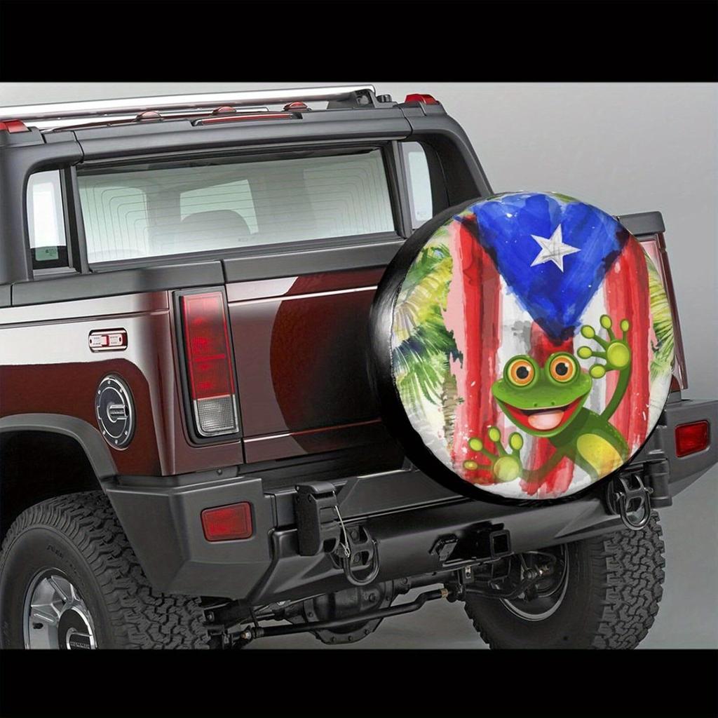 1pc Frog Spare Tire Cover, Suitable For RV Trailers, Campers, Trucks, SUVs - Cute Puerto Rico Rim Protector, Waterproof Fabric,