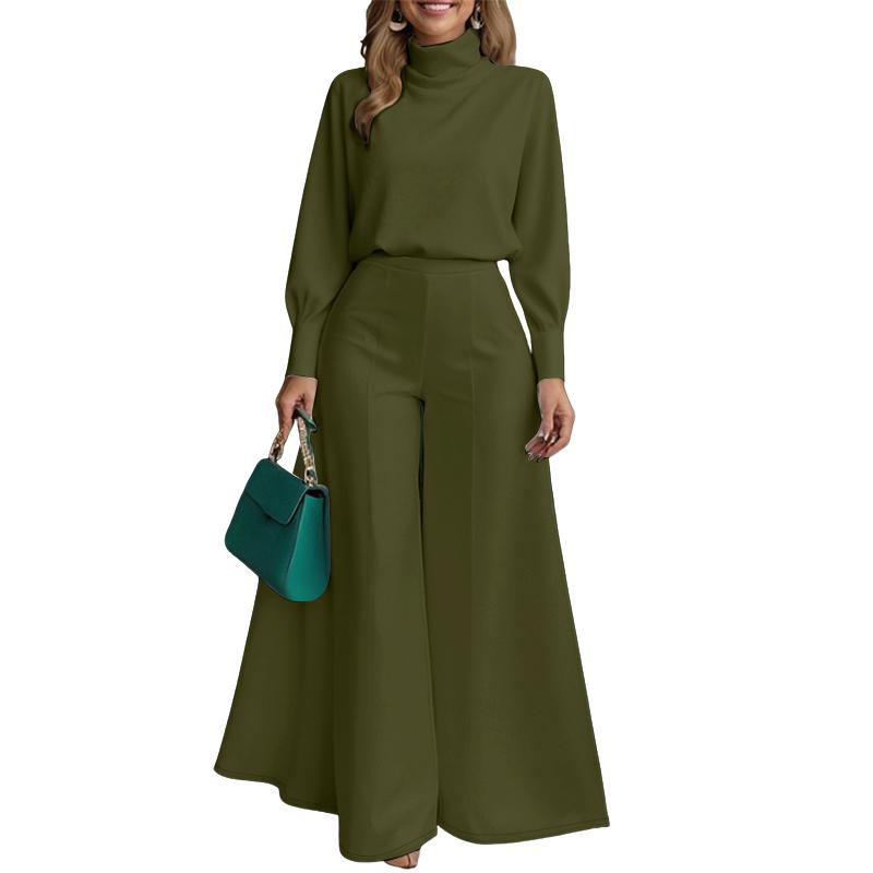 ZANZEA Women Long Sleeve Turtleneck Blouse and Pants Casual Two Piece Suit Sets
