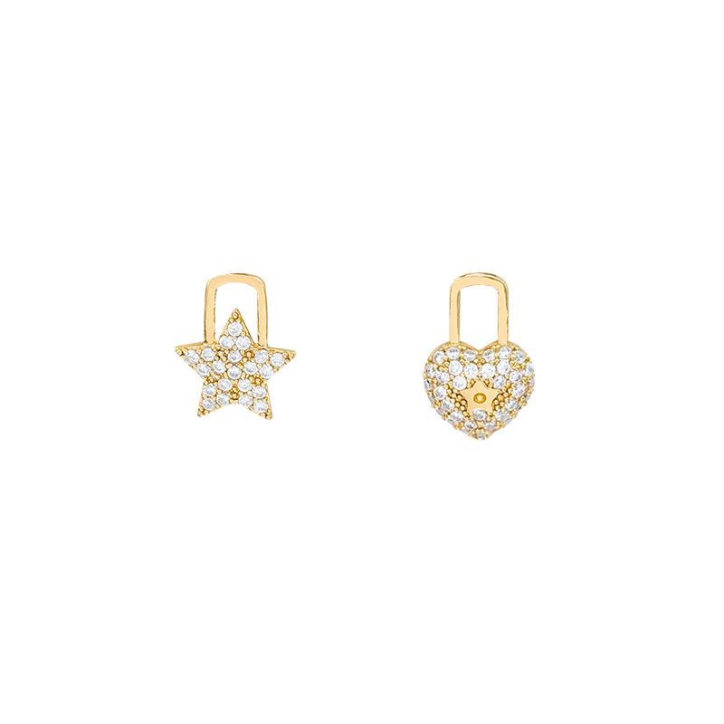 South Korea's simple micro-inlaid asymmetrical five-pointed star stud earrings for women's 2026 new personalized peach heart earrings earrings